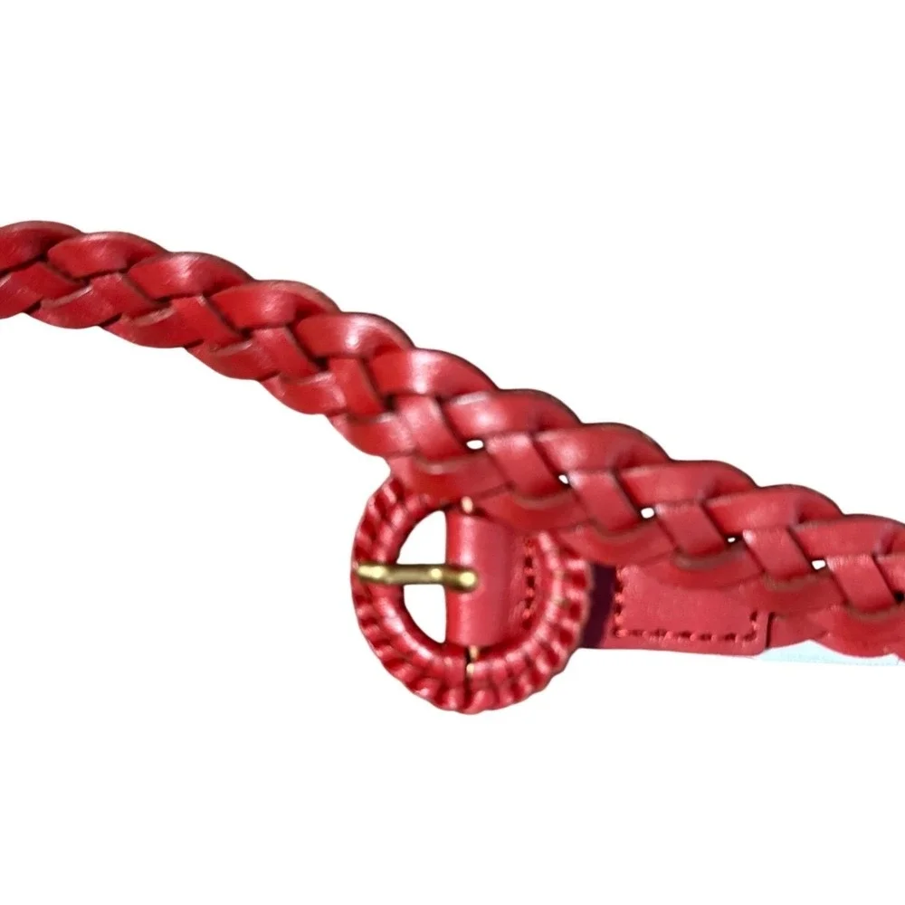 American Eagle Red 100% Genuine Cow Leather Braided Belt Womens Medium NWOT‎